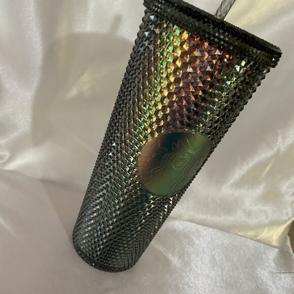 Starbucks Black Studded Iridescent 24 Oz Tumbler With Lid & Straw Reusable Cold - Picture 5 of 5